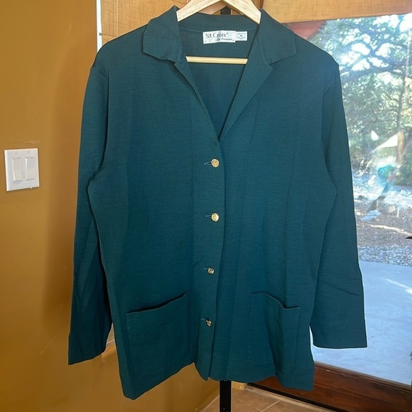 St. Croix La Femme Sweaters - Vintage St. Croix La Femme Peacock Teal Blue Cardigan Blazer 100% Wool Sz Medium